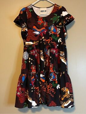 ANIYE BY Roller Boogie Disco Tiger Tiered Relaxed Fit Mini Dress
